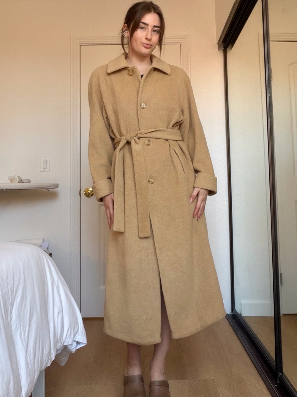 Vintage Camel Long Trench Coat